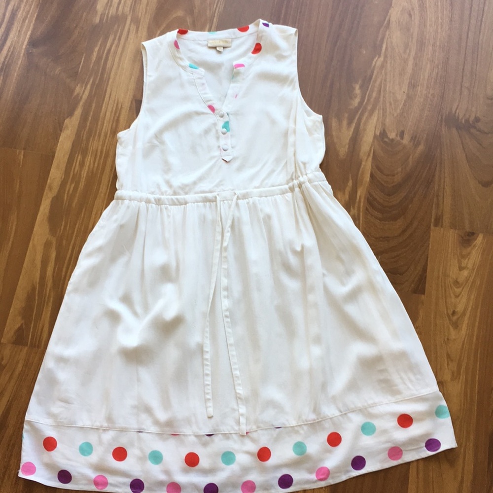 ModCloth White Sleeveless dress Colorful Dot Trim